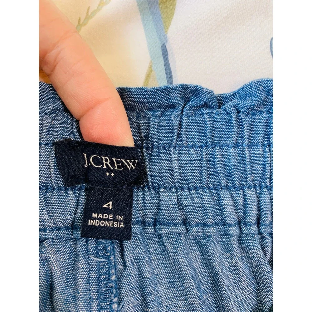 J Crew Womens Chambray Wide-Leg Drawstring Pant Med Echo Blue Wash Size 4